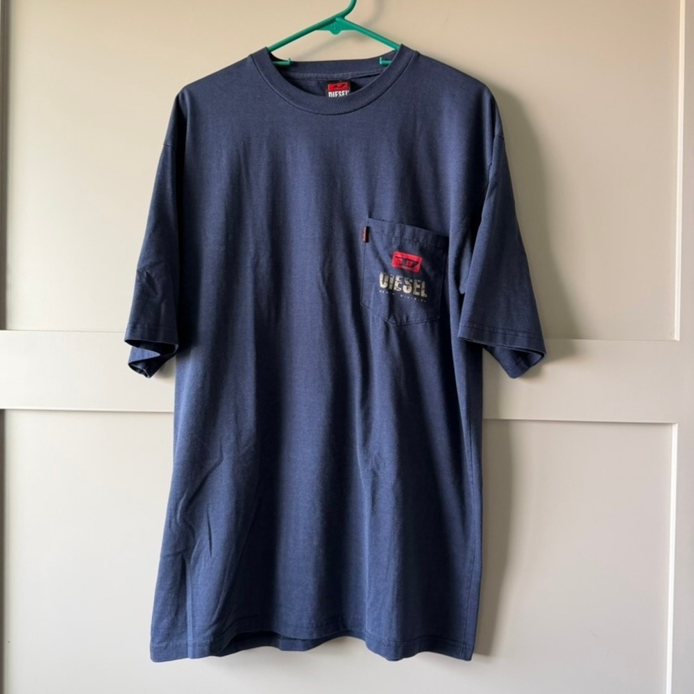 Diesel Sunscore 32 T Shirt Mens L Navy Denim Division Pocket Graphic Tee Y2K
